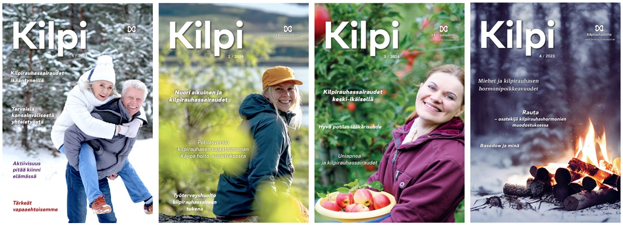 Neljä kansikuvaa rivissä Kilpi-lehdistä